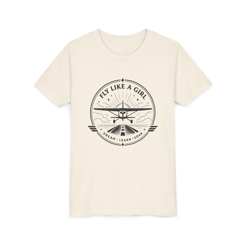 Fly Like a Girl Youth Tee | Airplane Shirt for Girls Who Dream Big