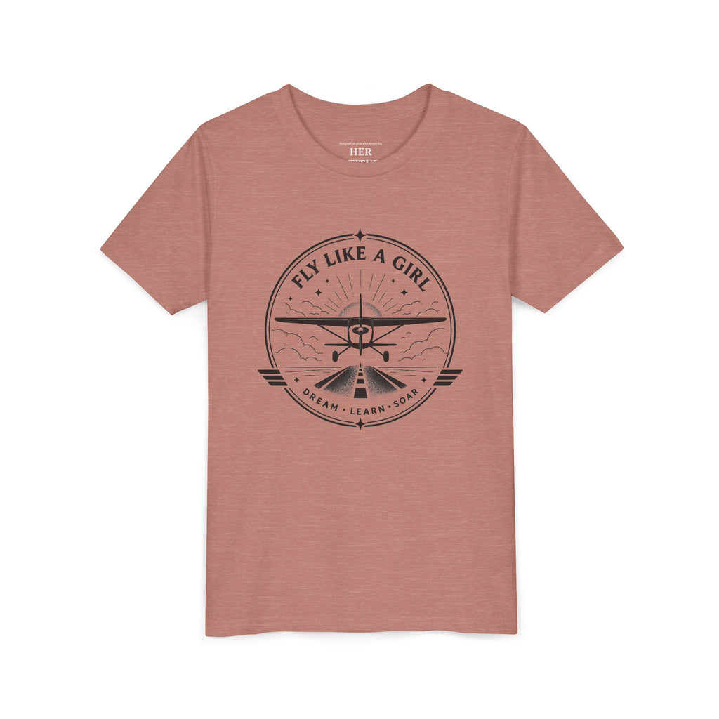 Fly Like a Girl Youth Tee | Airplane Shirt for Girls Who Dream Big