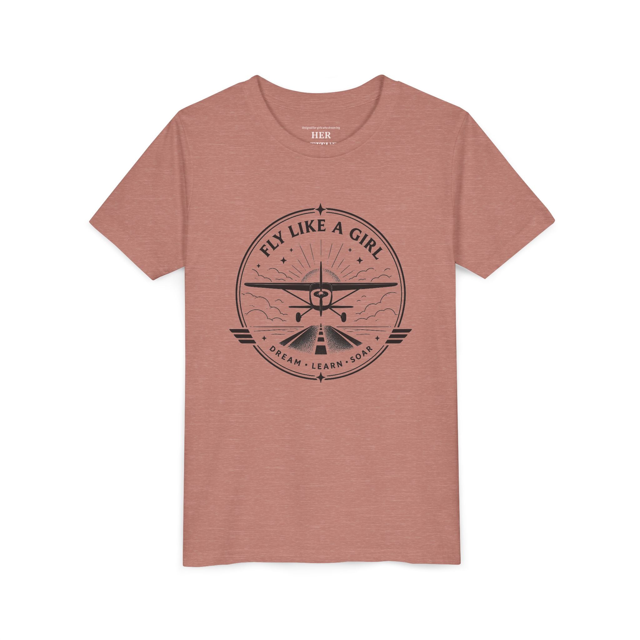Fly Like a Girl Youth Tee | Airplane Shirt for Girls Who Dream Big