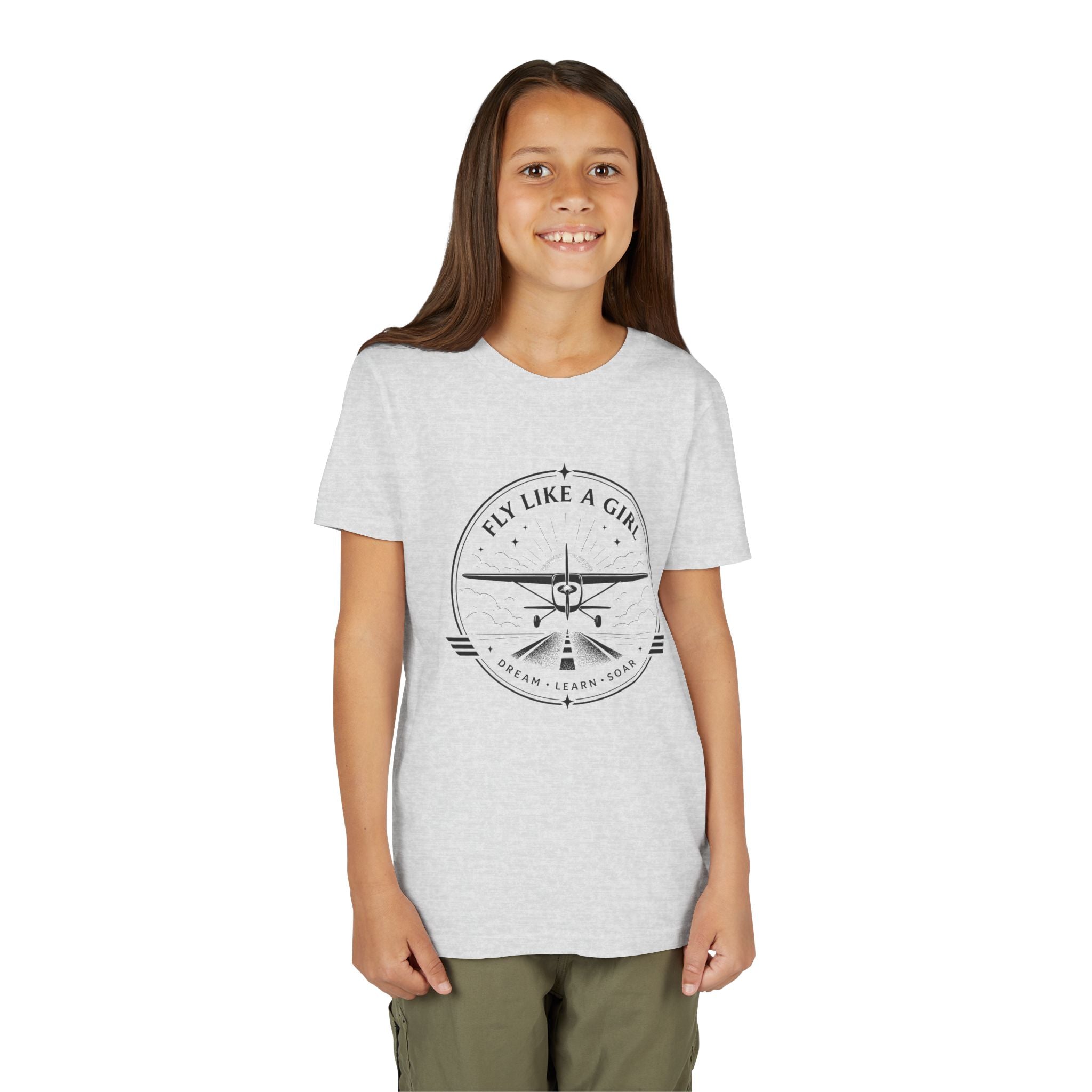 Fly Like a Girl Youth Tee | Airplane Shirt for Girls Who Dream Big