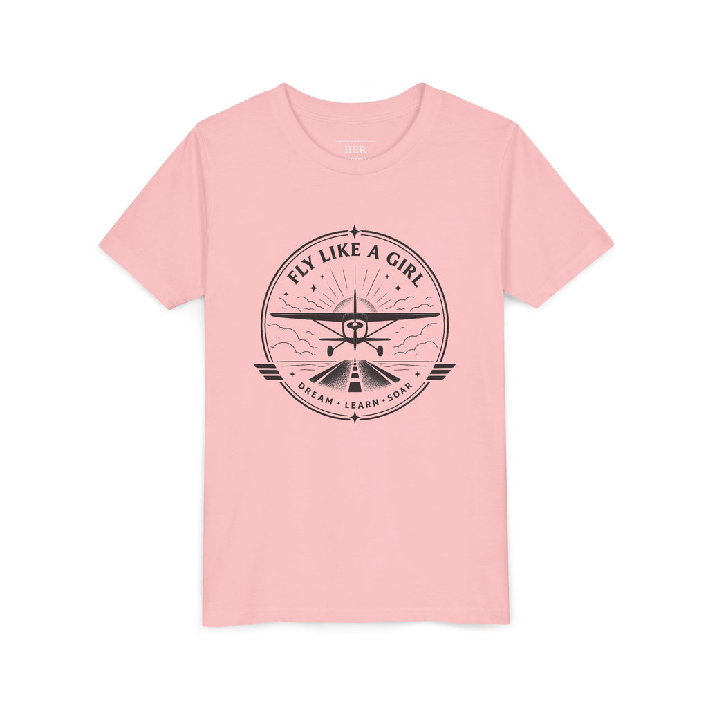 Fly Like a Girl Youth Tee | Airplane Shirt for Girls Who Dream Big