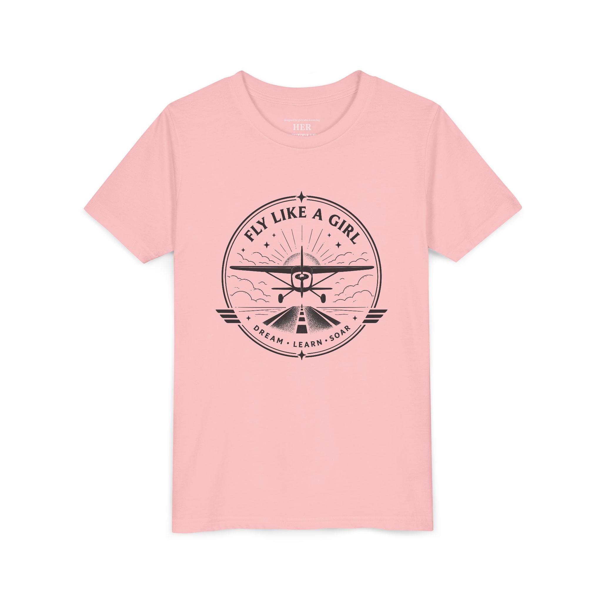 Fly Like a Girl Youth Tee | Airplane Shirt for Girls Who Dream Big