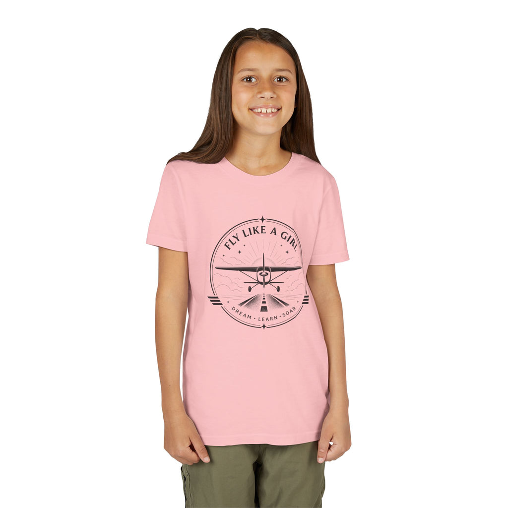 Fly Like a Girl Youth Tee | Airplane Shirt for Girls Who Dream Big