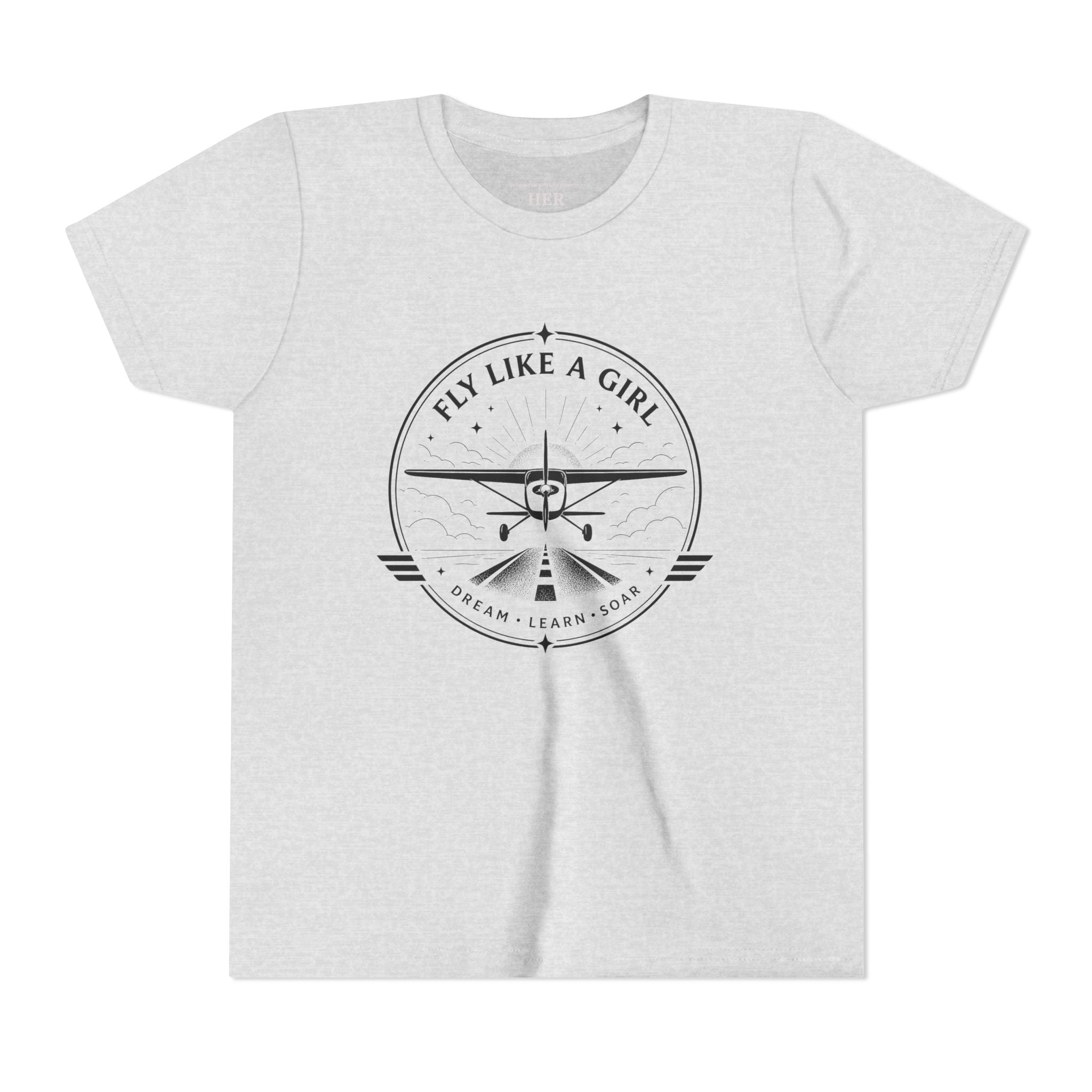 Fly Like a Girl Youth Tee | Airplane Shirt for Girls Who Dream Big