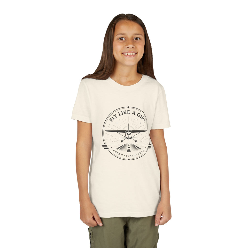 Fly Like a Girl Youth Tee | Airplane Shirt for Girls Who Dream Big