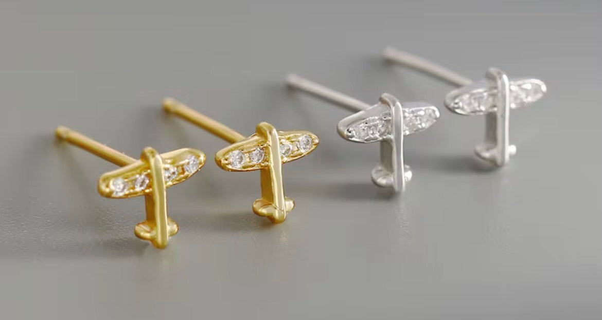 Tiny Stud Airplane Earrings